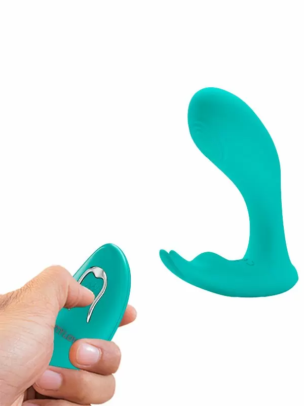 Носимый вибратор Pretty Love Idabelle, 10,1 см, 12 режимов, с пультом Д/У, силикон, бирюзовый