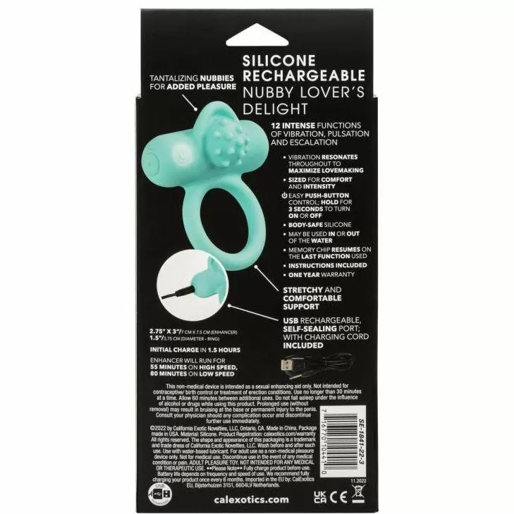 Перезаряжаемое эрекционное виброкольцо Silicone Rechargeable Nubby Lover’s Delight