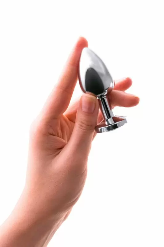 Маленькая изящная анальная пробка TOYFA с кристаллом цвета турмалина - серебристый с черным