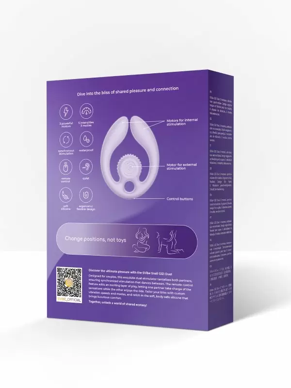 Эргономичный вибратор для пар SVibe Snail GIZI Duo, 3 мотора, пульт ДУ, силикон, лиловый
