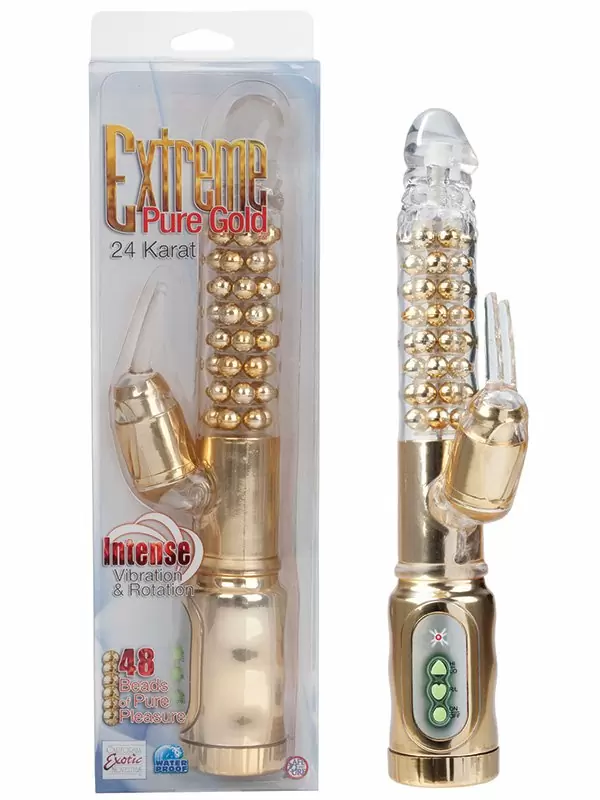 Вибромассажер Хай-Тек Extreme Pure Gold Dual Stim с ротацией – золотистый