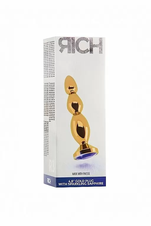 Золотая анальная пробка с сапфировым кристаллом Gold Plug - Purple Sapphire  17,6 см.