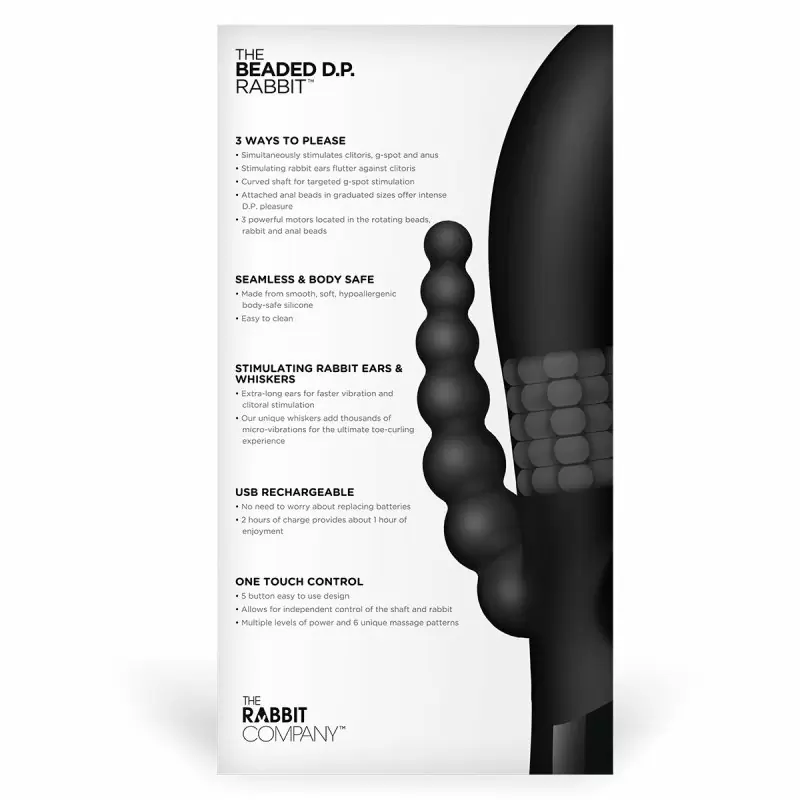 Ротационный вибромассажёр с двойным проникновением The Rabbit Company Beaded Dp Rabbit Black – чёрный