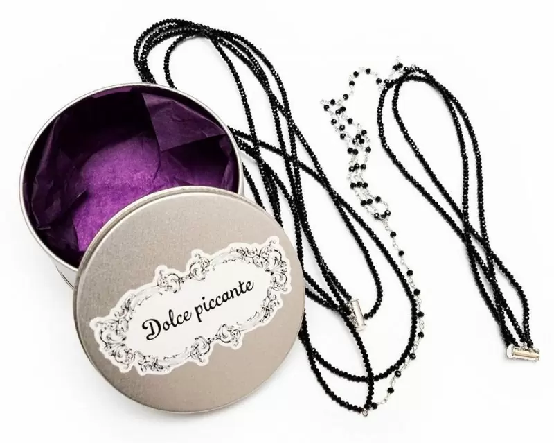 Серебристое колье на тело ручной работы с черным агатом Dolce Piccante Monika - M