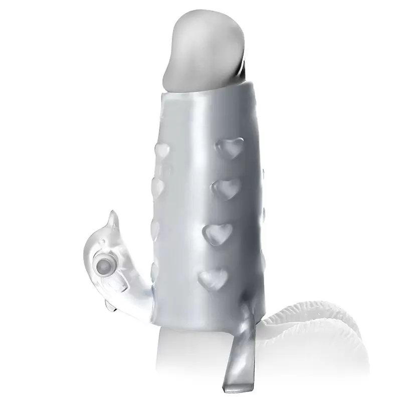 Насадка Deluxe Penis Enhancer со стимулятором клитора и вибрацией – прозрачная