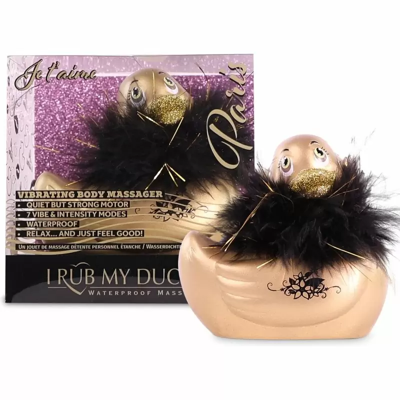 Вибратор-уточка с изящным боа Big Teaze Toys I Rub My Duckie 2.0, золотистый