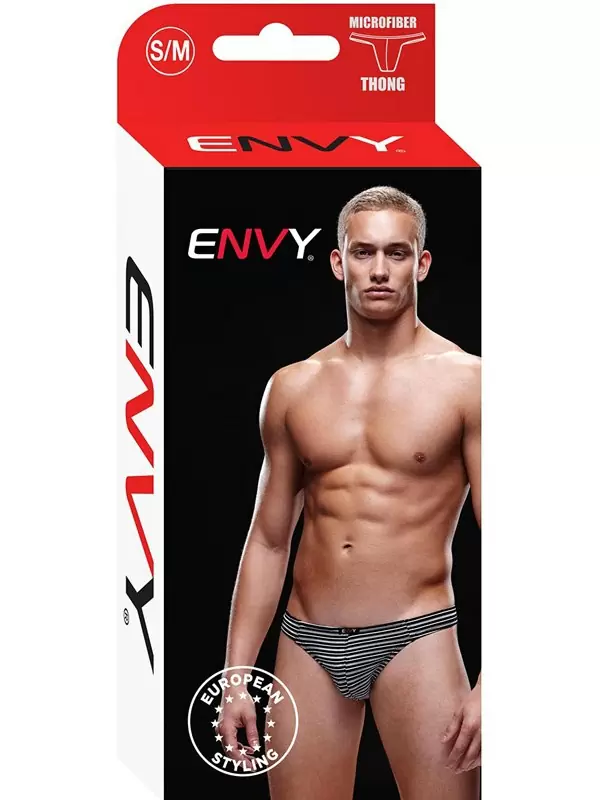 Черно-белые тонги, трусы мужские в полоску - S/M