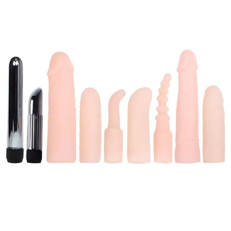Фантастический набор из 2-х вибраторов и 7-ми насадок Vibrator Kit – телесный