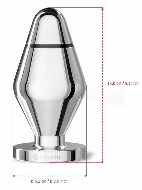 Анальный стимулятор Mystim John XL, для подключения к источнику электроимпульсов, 13 см, серебристый