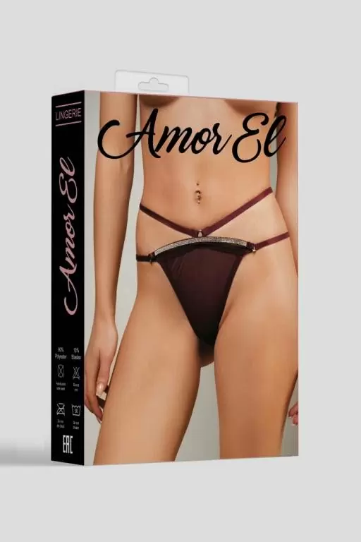Трусики-танго Amor El размера L бордового цвета с декоративной резинкой