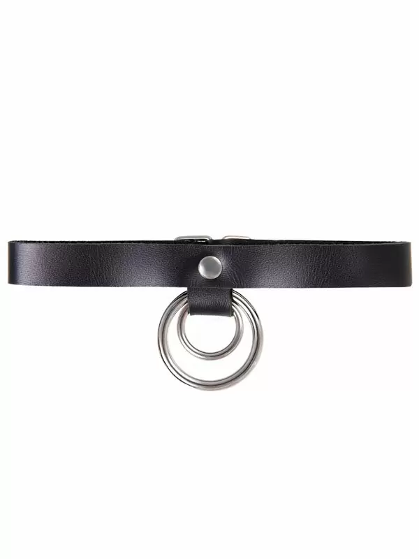 Чокер-ошейник Pecado BDSM, кольцо в кольце, натуральная кожа, чёрный