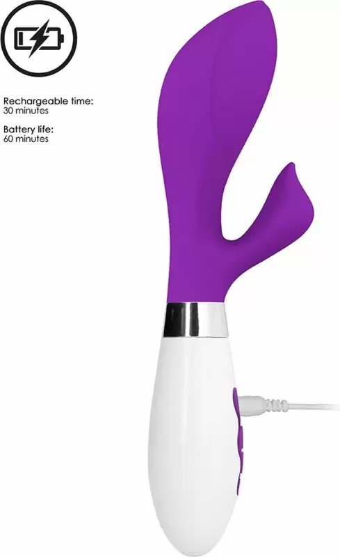 Изогнутый вибратор-кролик Achelois, 21,7 см, 10 скоростей, фиолетовый с белым