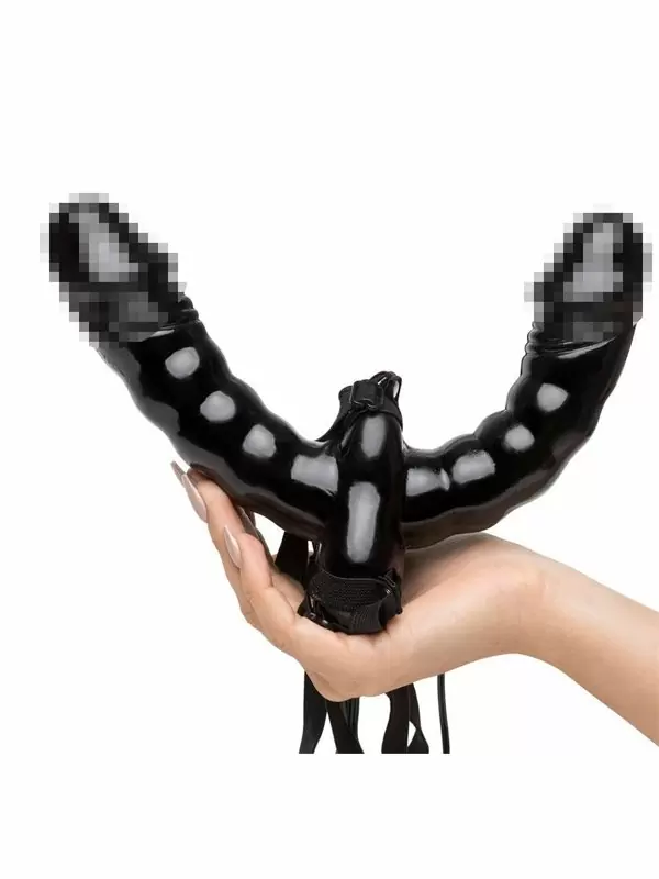 Реалистичный вибрострапон Pipedream Vibrating Double Delight Strap-On, двусторонний, 15 см, с двумя проводными пультами, черный
