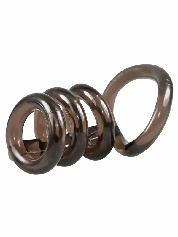 Эластичная насадка на пенис Orion Penis-Hodenring 4er, 4 кольца с подхватом мошонки и гребнем сверху, 6,5 см, черный