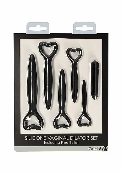 Набор чёрных вагинальных расширителей с вибропулей Silicone Vaginal Dilator Set
