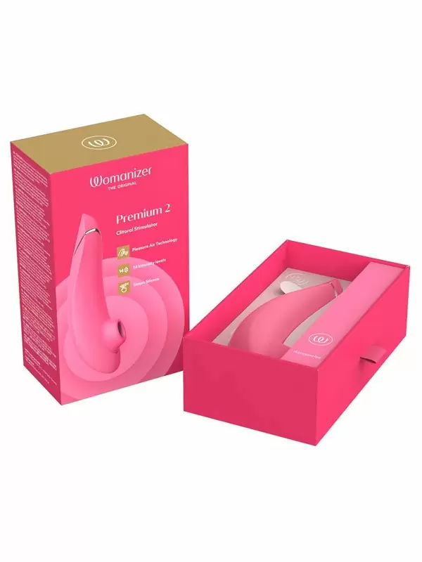 Вакуумный стимулятор клитора Womanizer Premium 2, функция умного отключения звука, 14 скоростей, малиновый