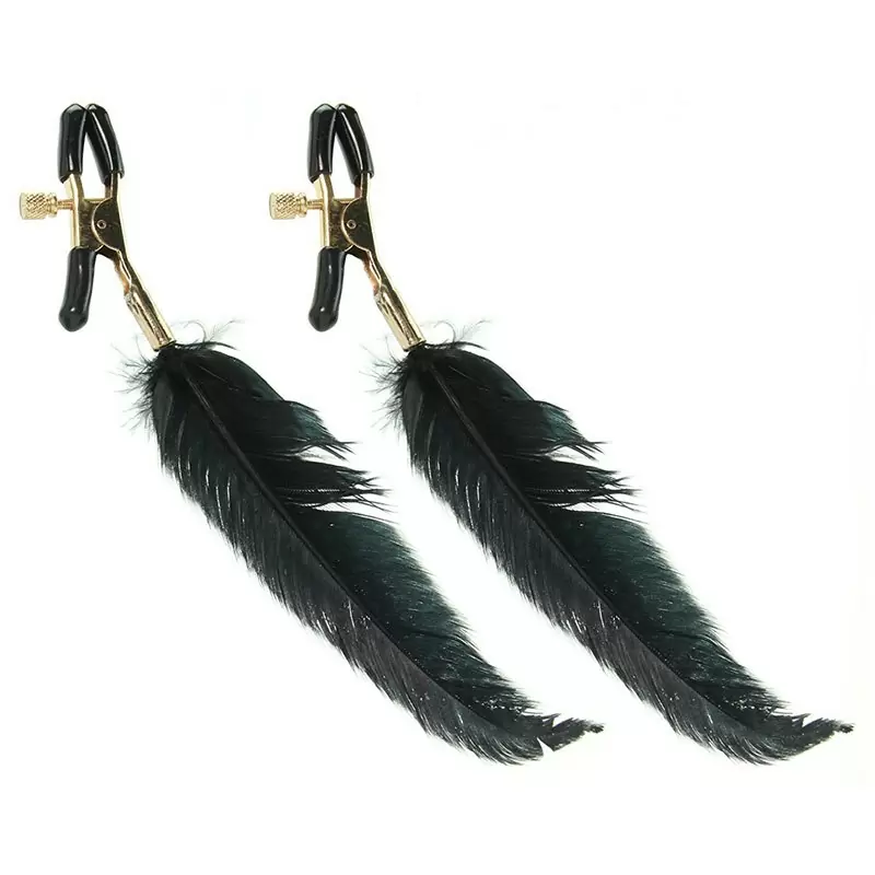 Зажимы для сосков Feather Nipple Clamps с перьями – черные с золотом