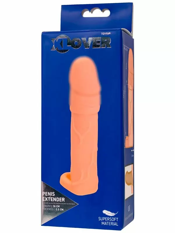 Реалистичная насадка-удлинитель TOYFA XLover, с кольцом-подхватом мошонки 16 см, TPE, телесный