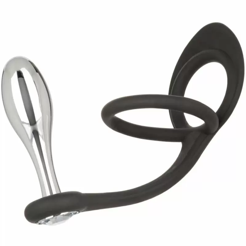 Алюминиевая анальная пробка с эрекционным кольцом STARFUCKER TEARDROP PLUG, с подхватом мошонки, 7 см, диаметр 2,5 см