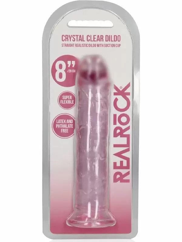 Реалистичный фаллоимитатор RealRock Straight Realistic, 20 см, ТПЕ, прозрачный розовый