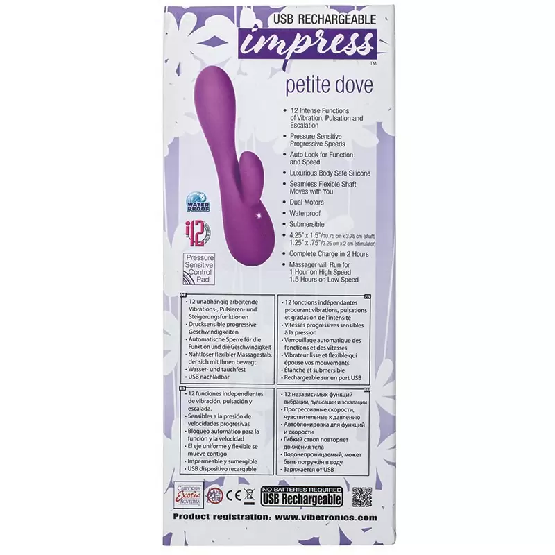 Вибромассажер со стимулятором клитора Impress Petite Dove перезаряжаемый – фиолетовый
