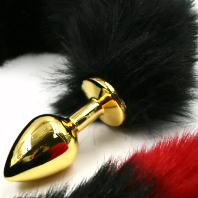 Средняя алюминиевая анальная пробка Kanikule Medium с хвостом из искусственного меха – золотистый