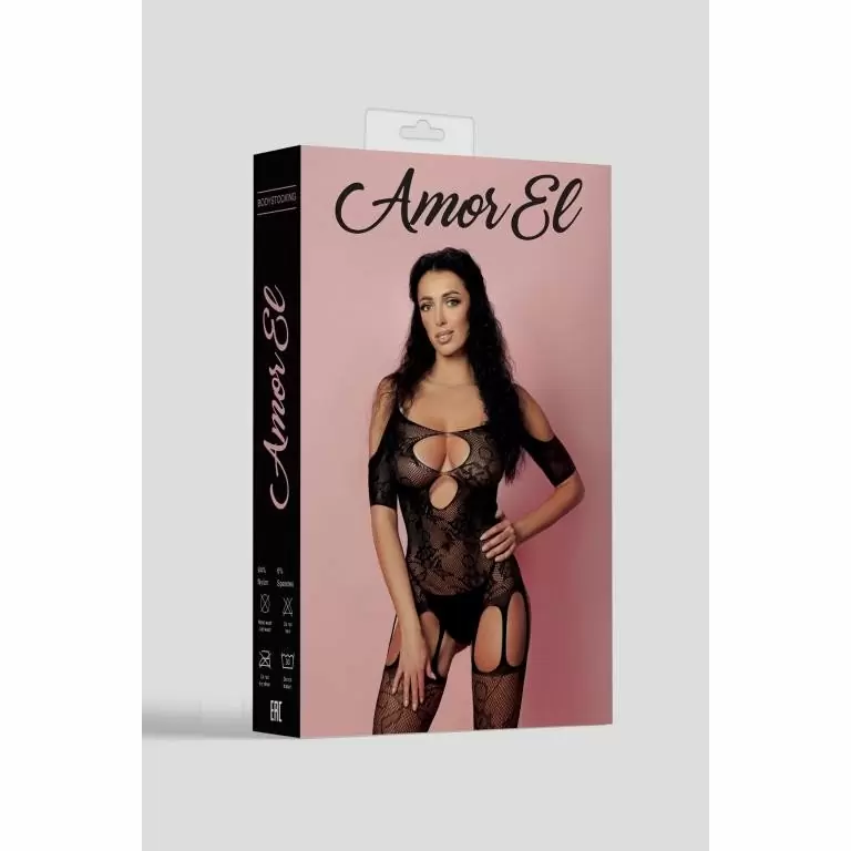 Черный боди-комбинезон на бретельках с имитацией пояса и чулок «Catalina» и Кляп «Fetish Tentation» 