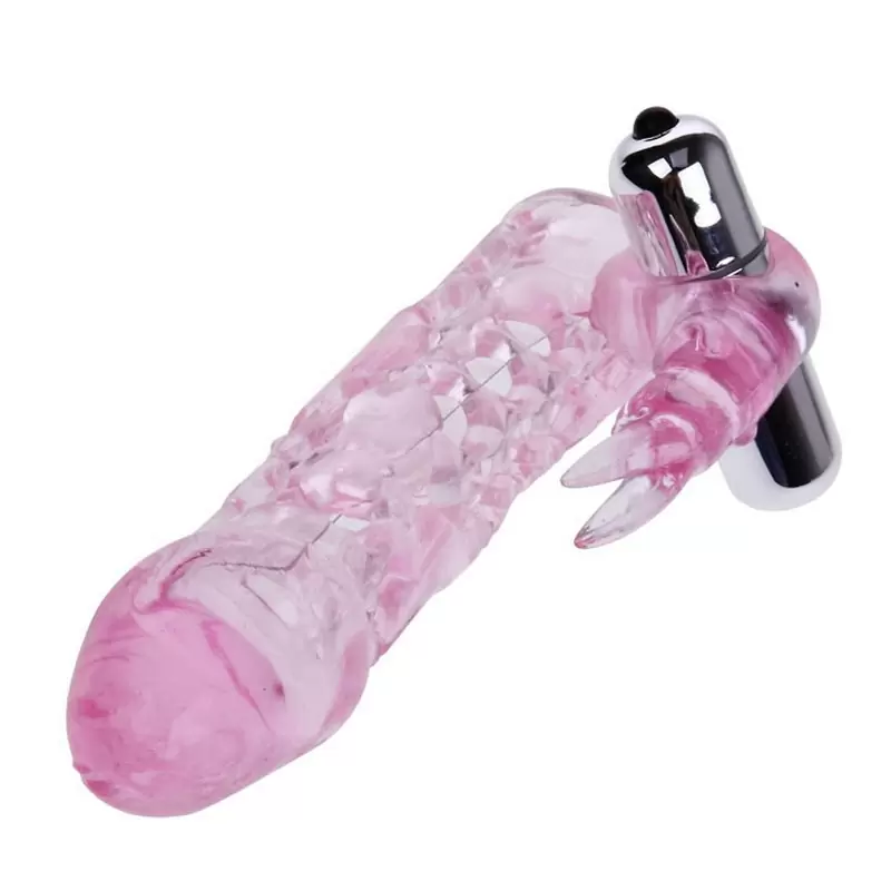 Ажурная насадка на пенис Ultimate Love Sleeve с клиторальным стимулятором и вибрацией – розовый