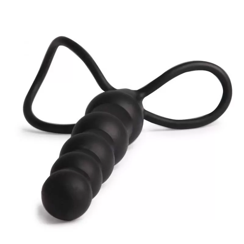 Насадка Double Rider для двойного проникновения с кольцами на пенис и мошонку – черный