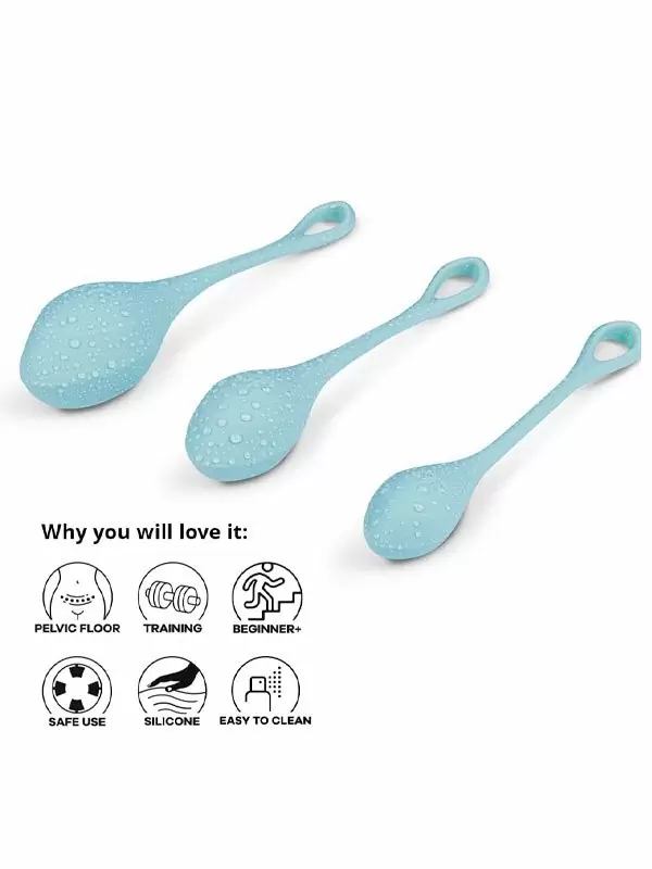 Набор одинарных вагинальных шариков Satisfyer Yoni Power 2, 3 предмета, силикон, голубой