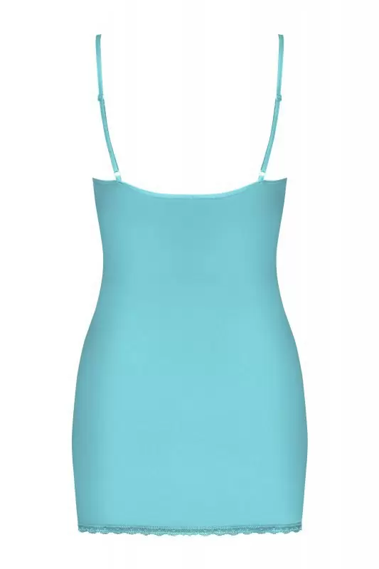 Ярко-голубая обтягивающая сорочка с атласным бантиком и трусики-стринг Blackardi (Obsessive) – S/M