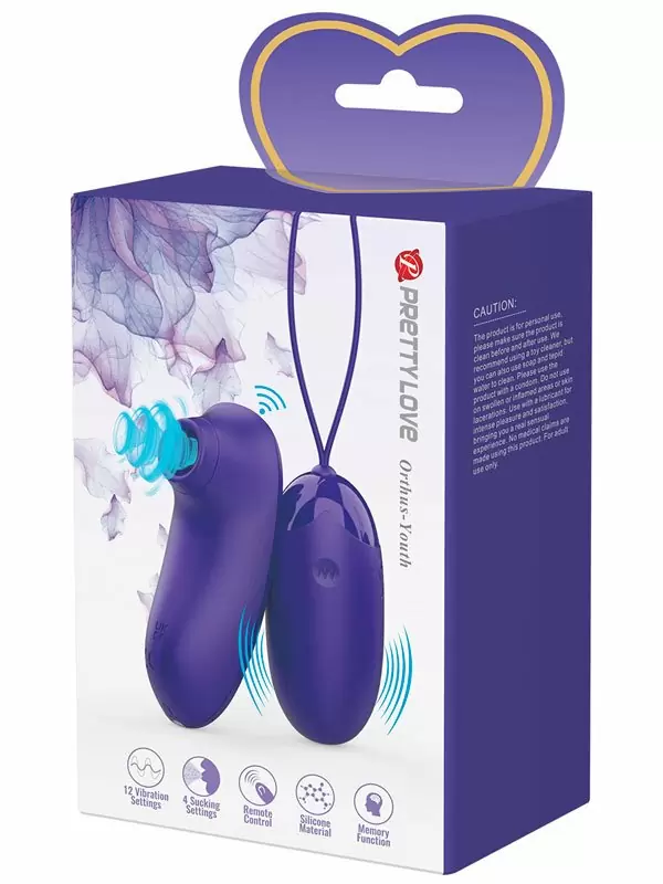 Женский набор Baile Orthus-Youth: Вакуумный стимулятор клитора и виброяйцо, с пультом Д/У, 12 режимов, силикон