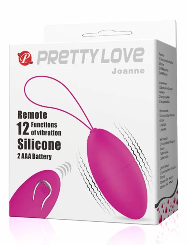 Гладкое виброяйцо PrettyLove Joanne, с пультом Д/У, 7,5 см, 12 режимов, фиолетовый