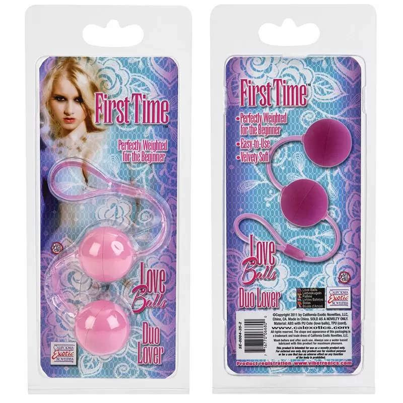 Вагинальные шарики First Time Duo Lovers на гибкой сцепке – розовый