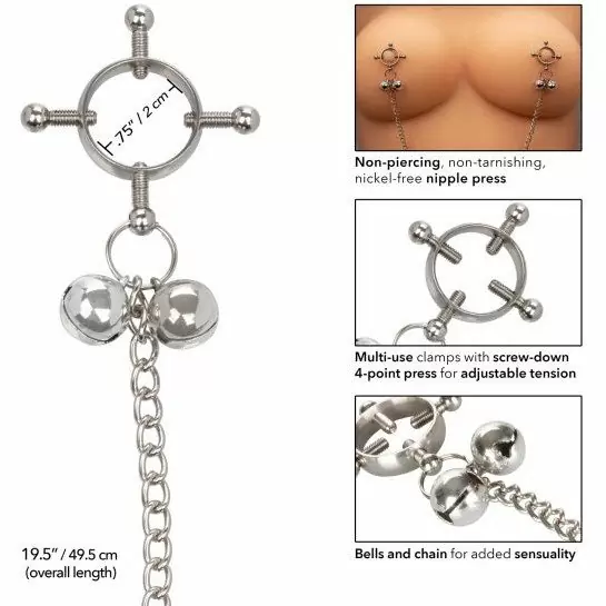 Металлические зажимы для сосков на цепочке -PT NP PRESS W/BELL