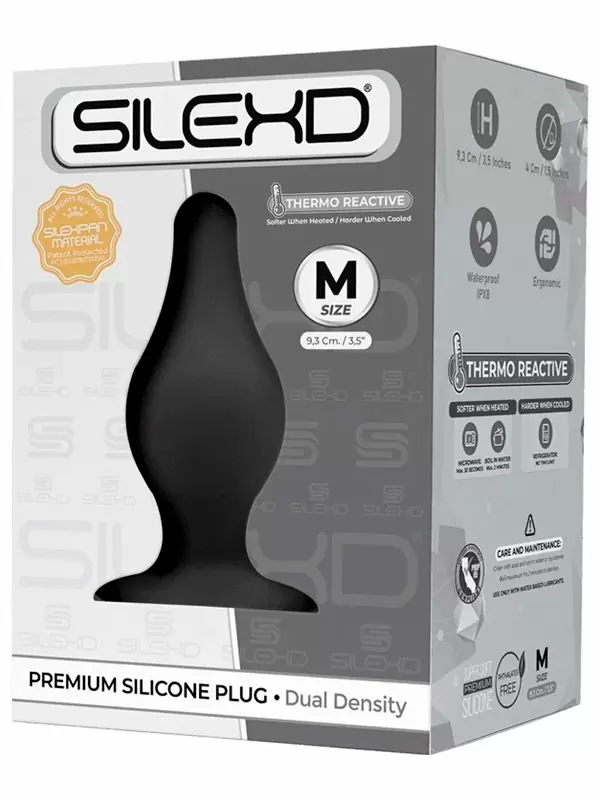 Термореактивная анальная пробка SILEXD Plug Model 2, с заострённым кончиком, 9,3 см, силикон, черный