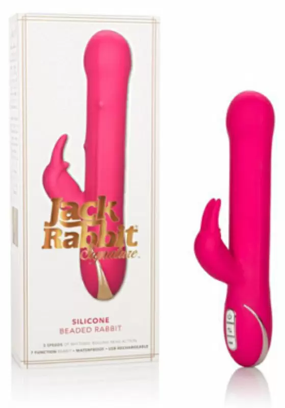 Прямой вибратор-кролик Calexotics Jack Rabbit Signature Silicone Beaded Rabbit, с утолщённой головкой, 14 см, розовый