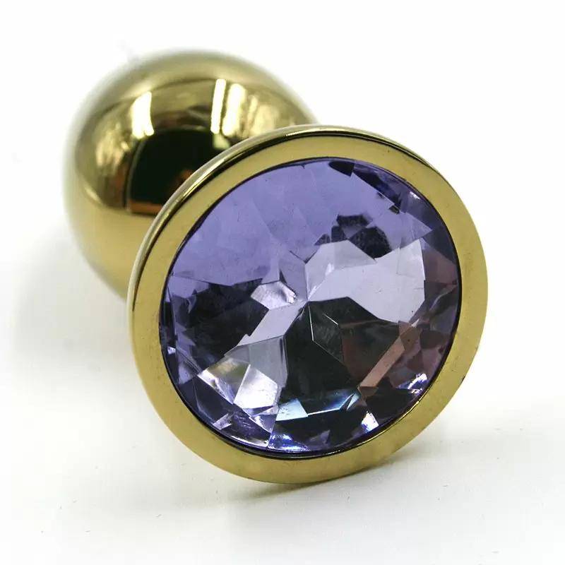 Маленькая алюминиевая анальная пробка Kanikule Small с кристаллом – золотистый с лавандовым