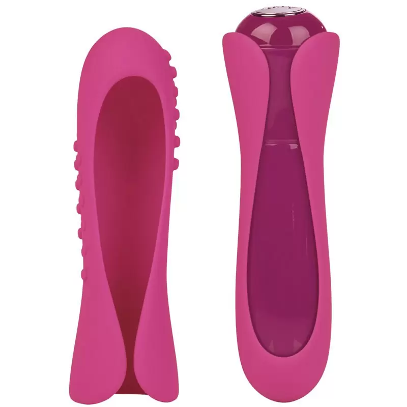 Дизайнерский мини массажер с двумя насадками Io - Pink