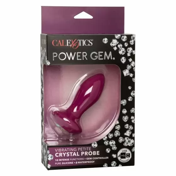 Анальная вибропробка Power Gem Vibrating Petite Crystal Probe, с белым кристаллом, 9,5 см, фиолетовая