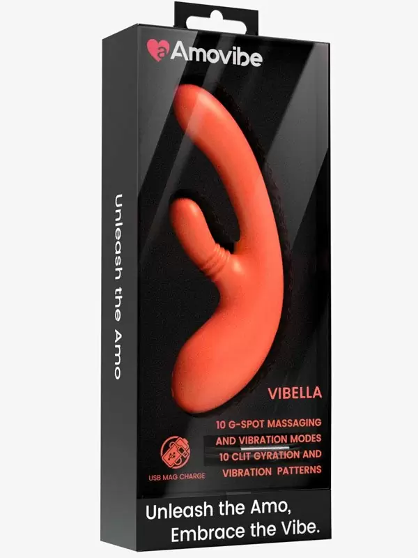 Инновационный вибратор-кролик Amovibe Vibella, 27 см, силикон, оранжевый