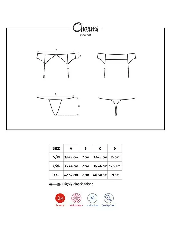 Белый пояс для чулок с кружевной вставкой и стринги Charms (Obsessive) – L/XL