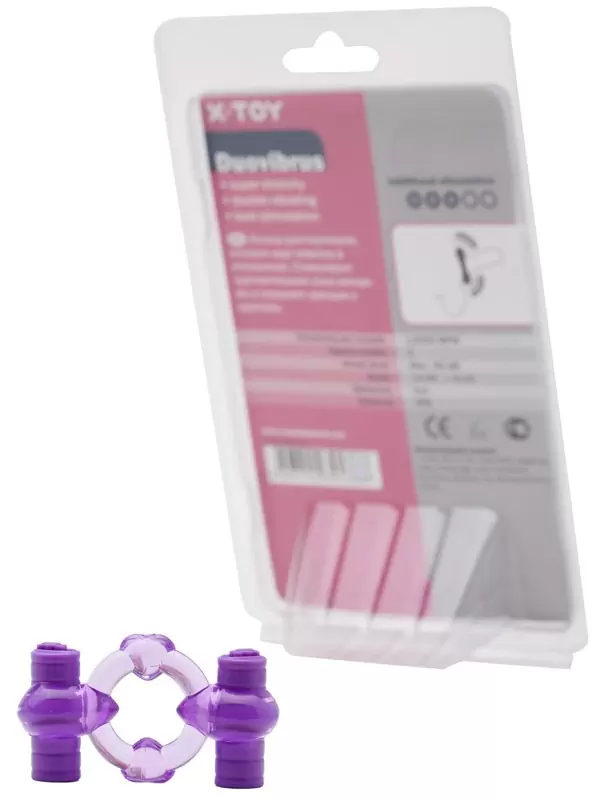 Эрекционное кольцо Duovibrus III с двумя вибростимуляторами - Purple