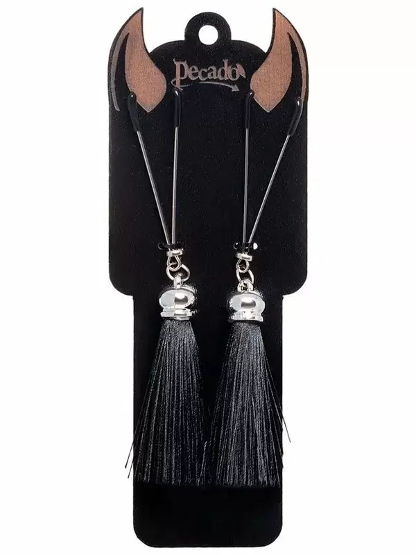 Зажимы на соски Pecado BDSM, «Вилки», с кисточками из шелка, металл, черные