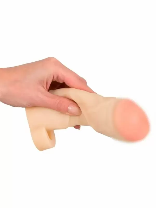 Реалистичная закрытая насадка на пенис T&ampB Extension, 17 см, с подхватом мошонки, ТПЕ, телесный