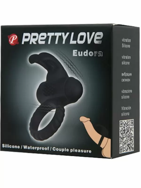 Эрекционное виброкольцо EUDORA с клиторальной щеточкой и ушками, 5,5 см, черный