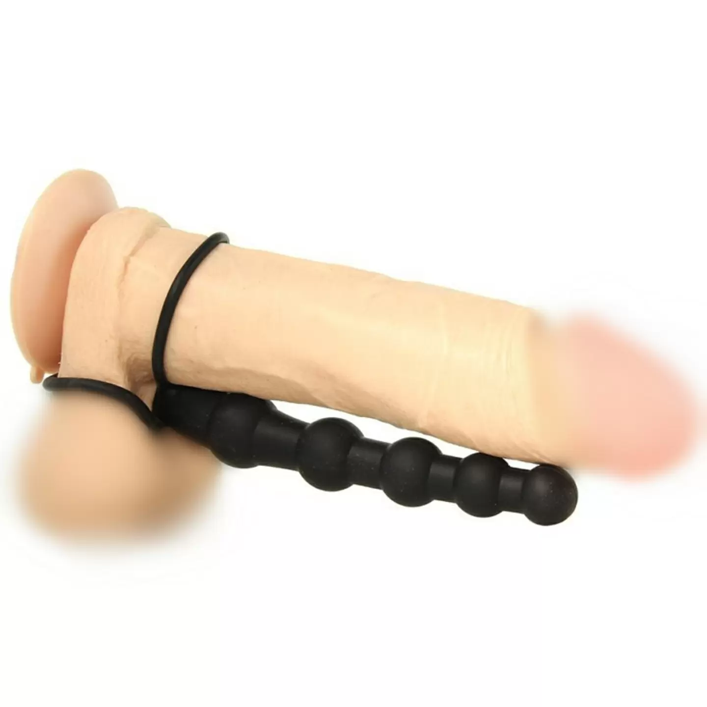 Насадка Double Rider для двойного проникновения с кольцами на пенис и мошонку – черный