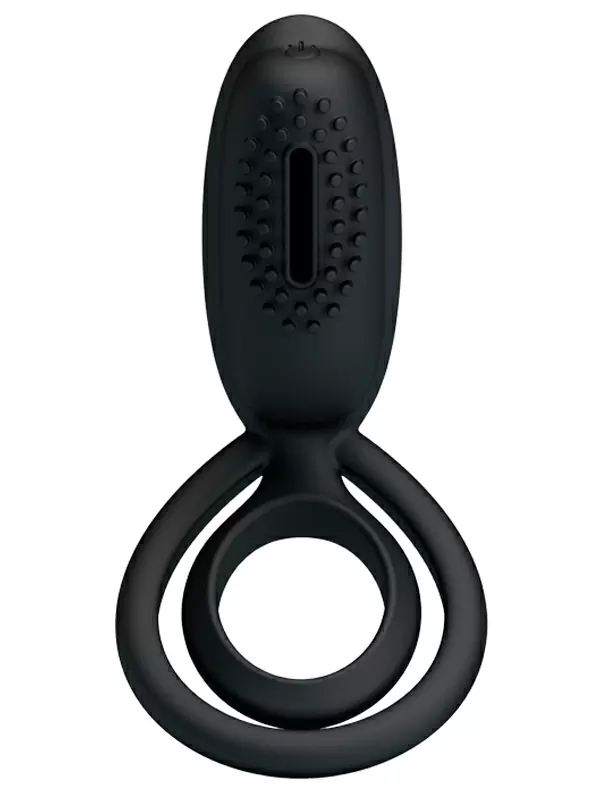 Эрекционное виброкольцо ESTHERЮ с клиторальной щеточкой, с подхватом мошонки, 10 см, черный
