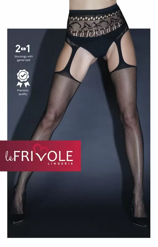 Чулки в сетку с высоким кружевным поясом (Sense)