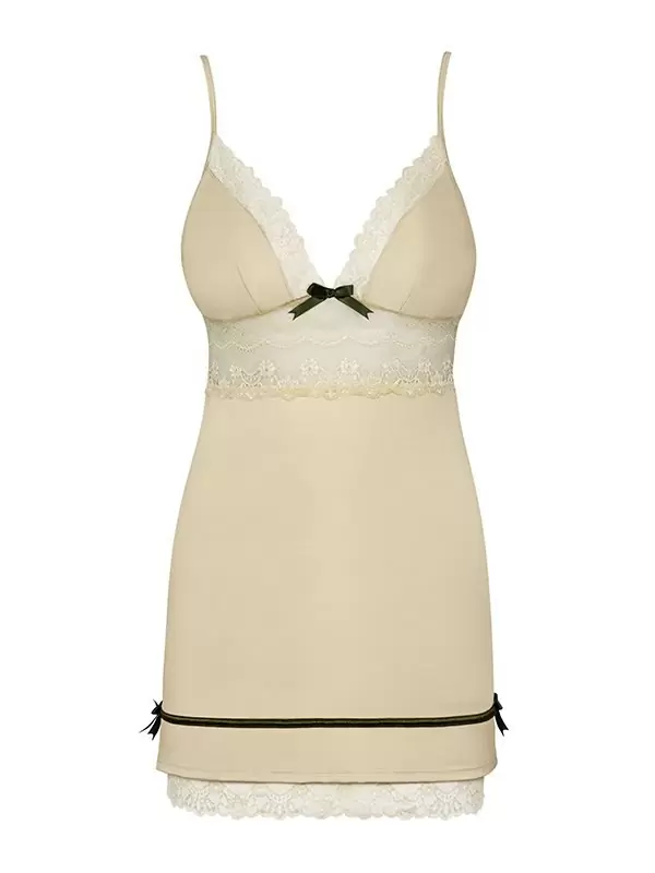 Кремовая сорочка с кружевными вставками и стринги Carmelove (Obsessive) – S/M